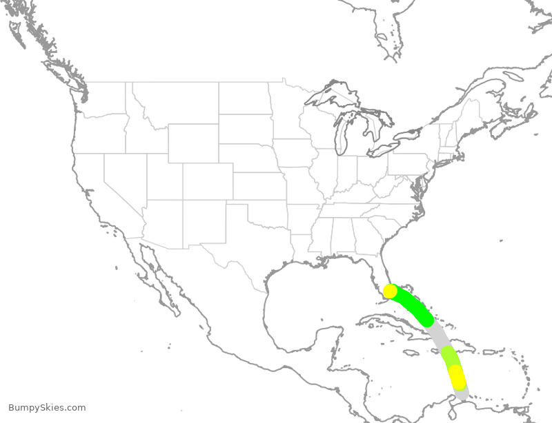 Turbulence forecast map for JBU8558, AUA to FLL