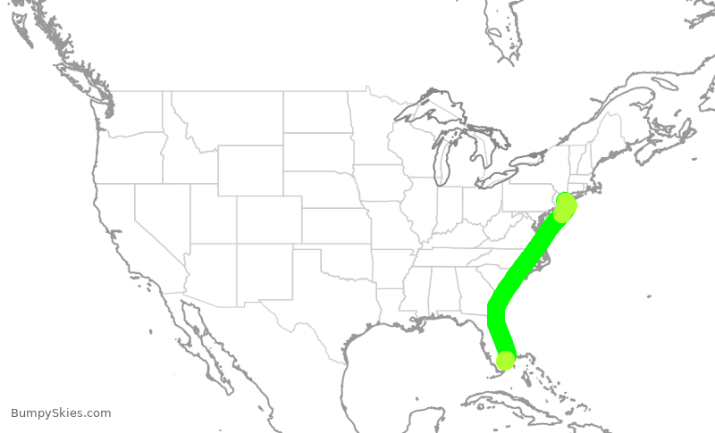 Turbulence forecast map for JBU8559, JFK to FLL