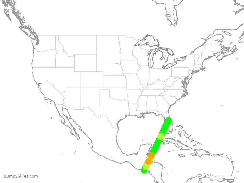 Turbulence forecast map for JBU8560, MCO to SLP