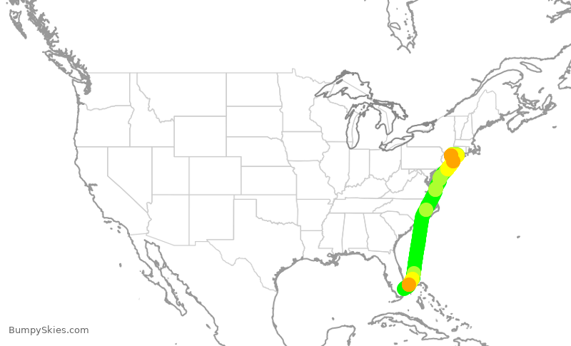 Turbulence forecast map for JBU8567, FLL to HPN