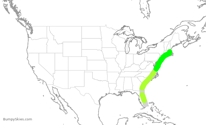 Turbulence forecast map for JBU8570, FLL to BOS