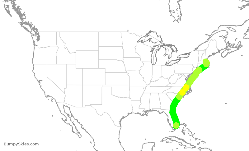 Turbulence forecast map for JBU8571, BOS to FLL