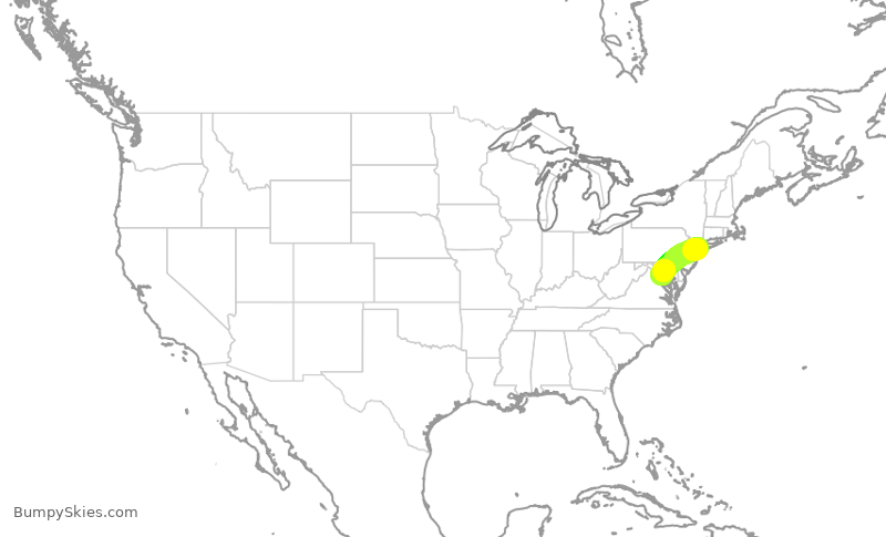 Turbulence forecast map for JBU8577, JFK to DCA