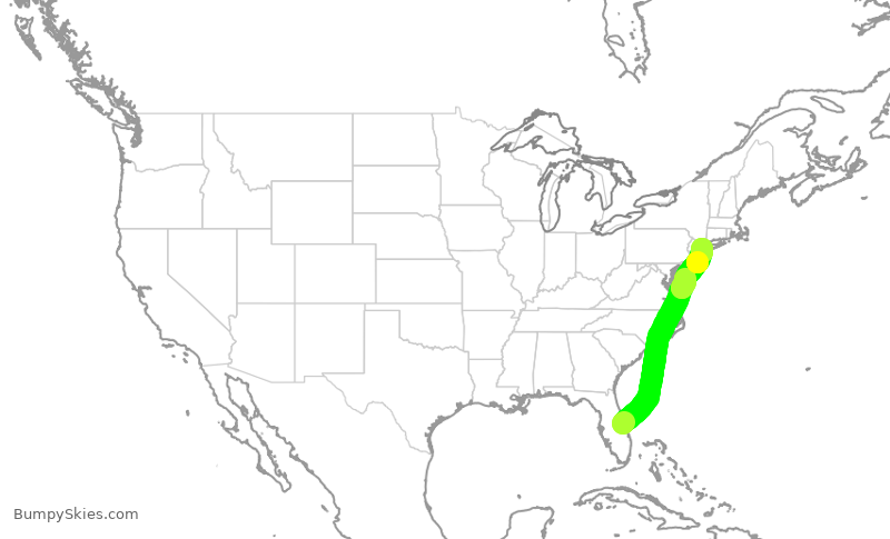 Turbulence forecast map for JBU8584, MLB to JFK