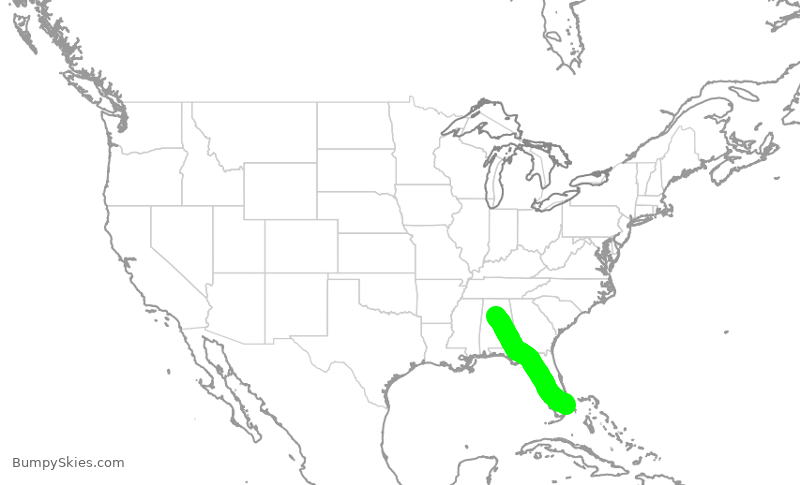 Turbulence forecast map for JBU8590, FLL to BHM