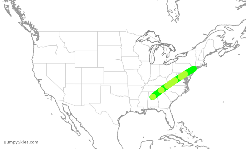 Turbulence forecast map for JBU8593, JFK to BHM