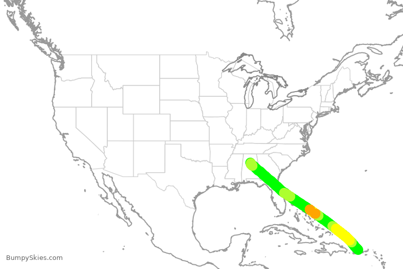 Turbulence forecast map for JBU8598, SJU to BHM