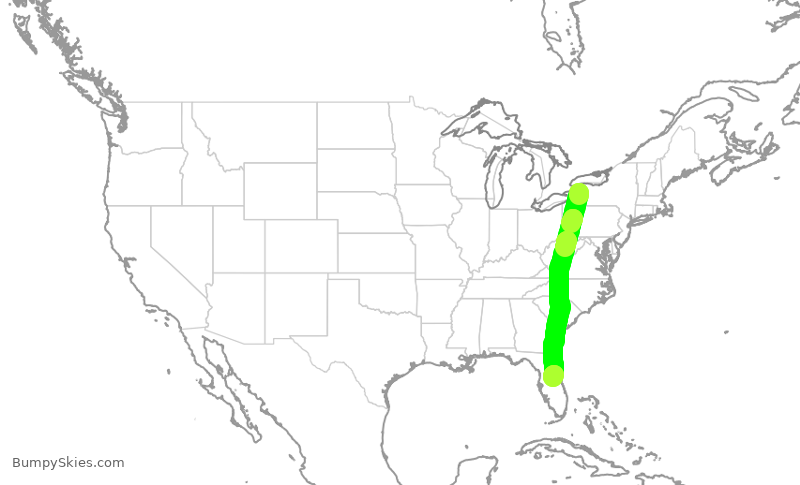 Turbulence forecast map for JBU85, BUF to MCO