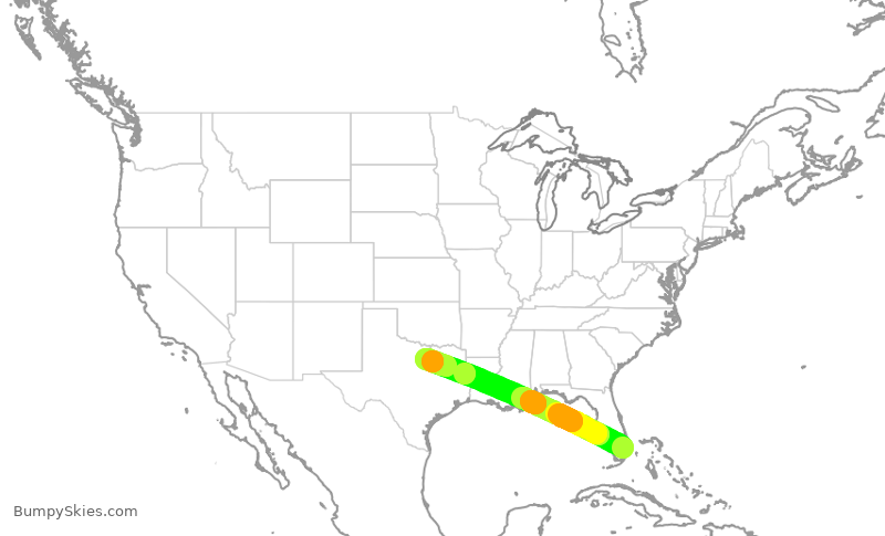 Turbulence forecast map for JBU8600, FLL to FTW