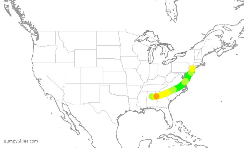 Turbulence forecast map for JBU8608, BHM to JFK