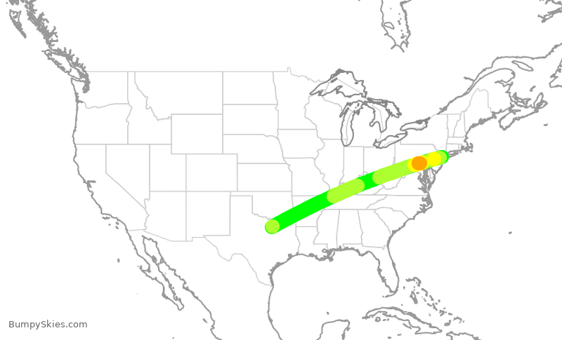 Turbulence forecast map for JBU8608, FTW to JFK