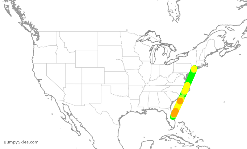 Turbulence forecast map for JBU8610, MLB to LGA