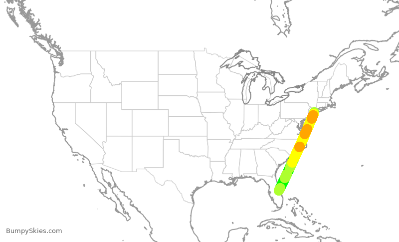 Turbulence forecast map for JBU8615, JFK to MLB