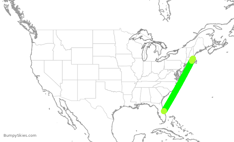 Turbulence forecast map for JBU8622, MLB to BOS