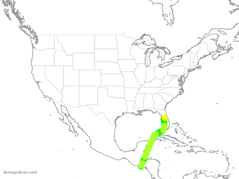 Turbulence forecast map for JBU8629, MCO to SAL
