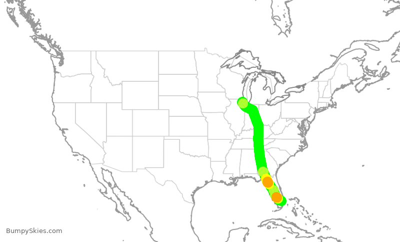 Turbulence forecast map for JBU863, FLL to ORD