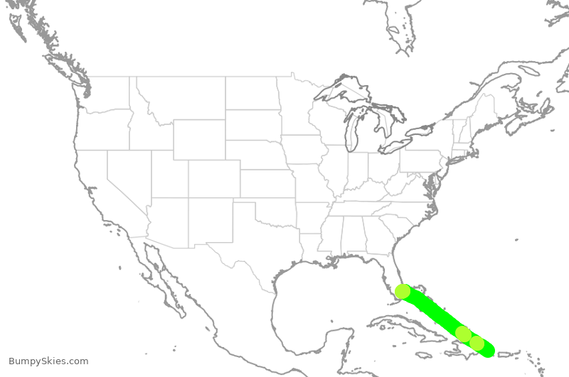 Turbulence forecast map for JBU8650, PUJ to FLL