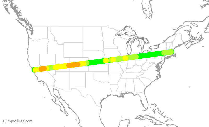 Turbulence forecast map for JBU8704, SJC to BED