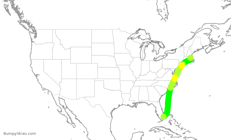 Turbulence forecast map for JBU870, FLL to BOS
