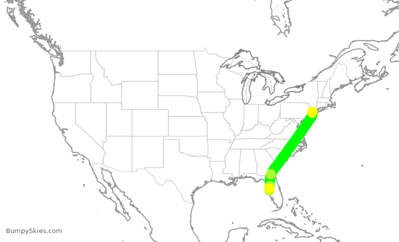 Turbulence forecast map for JBU873, EWR to TPA