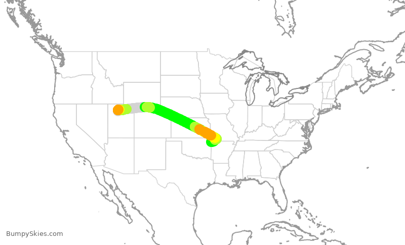 Turbulence forecast map for JBU8782, SLC to XNA