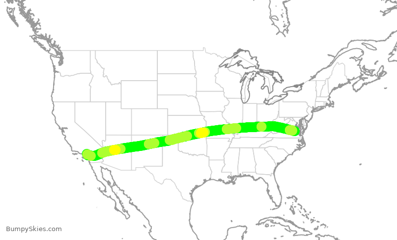 Turbulence forecast map for JBU8804, ONT to RIC