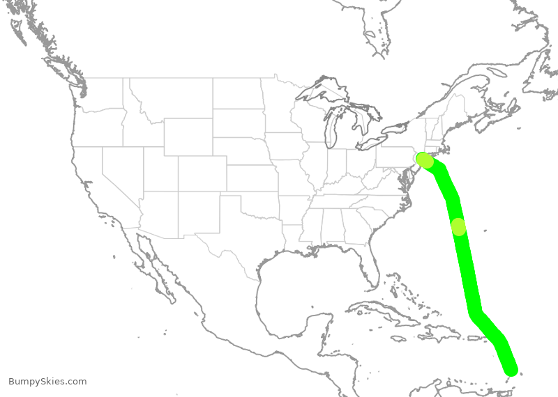 Turbulence forecast map for JBU881, JFK to LPL