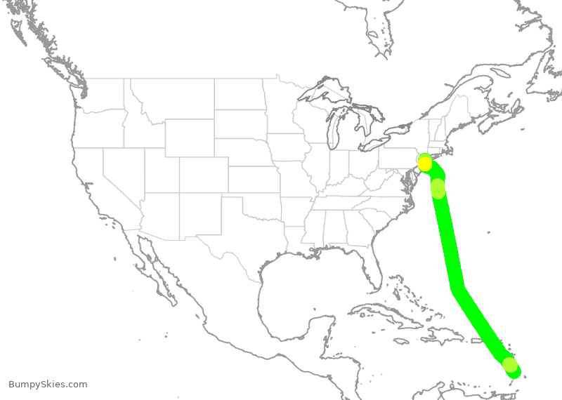 Turbulence forecast map for JBU882, UVF to JFK