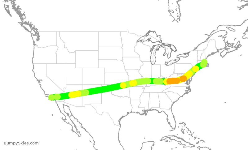 Turbulence forecast map for JBU888, LAX to BOS