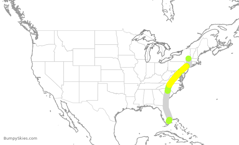 Turbulence forecast map for JBU88, ALB to FLL