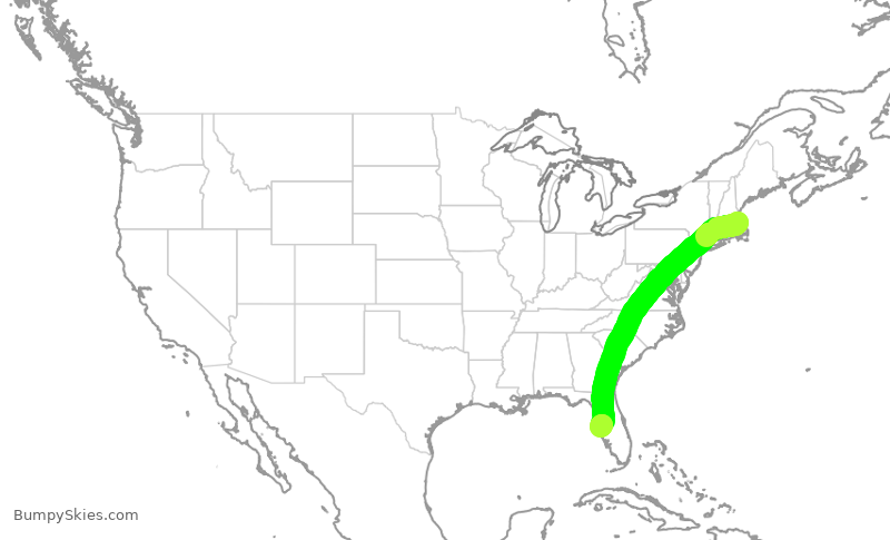 Turbulence forecast map for JBU891, BOS to TPA