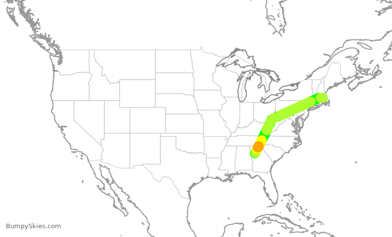 Turbulence forecast map for JBU897, BOS to ATL
