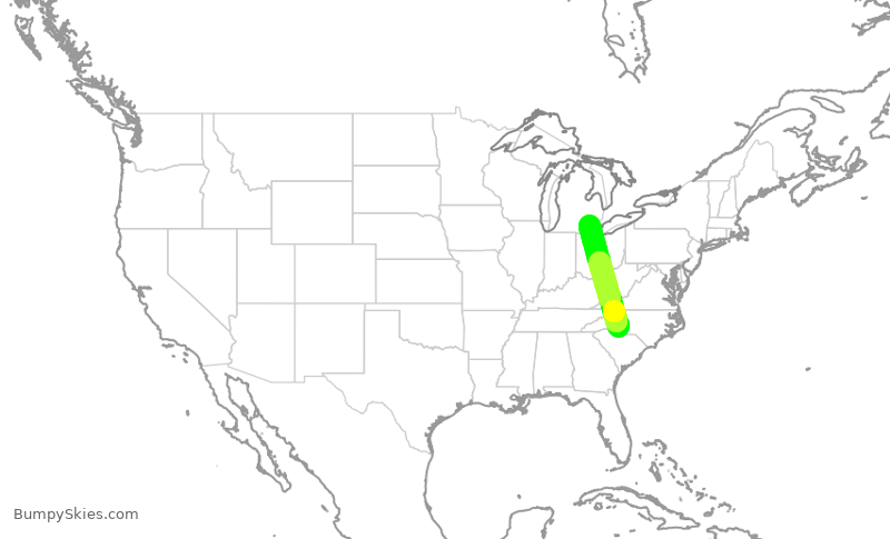Turbulence forecast map for JBU8999, CLT to YIP