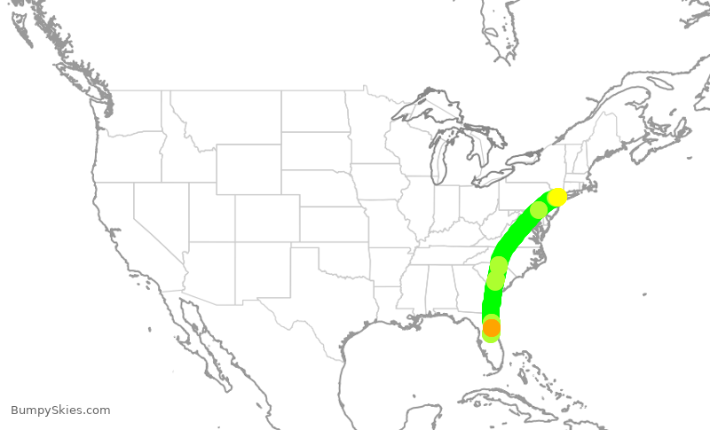 Turbulence forecast map for JBU899, LGA to MCO