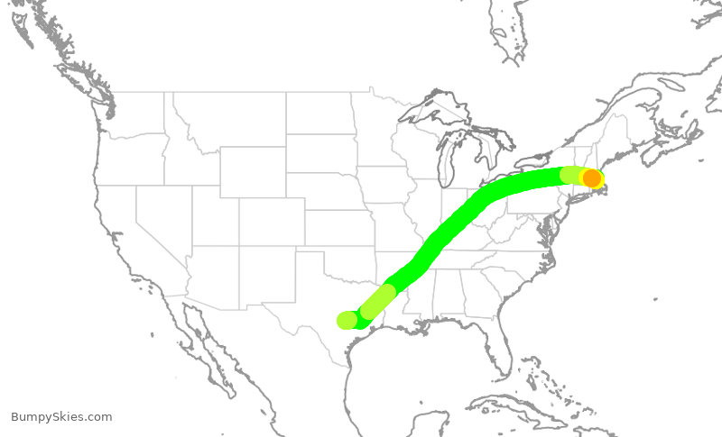 Turbulence forecast map for JBU9000, AUS to BOS
