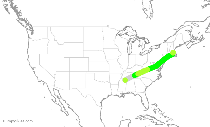 Turbulence forecast map for JBU9004, TUP to BOS