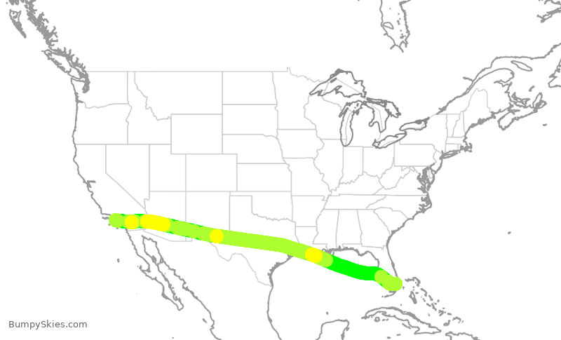 Turbulence forecast map for JBU900, LAX to FLL