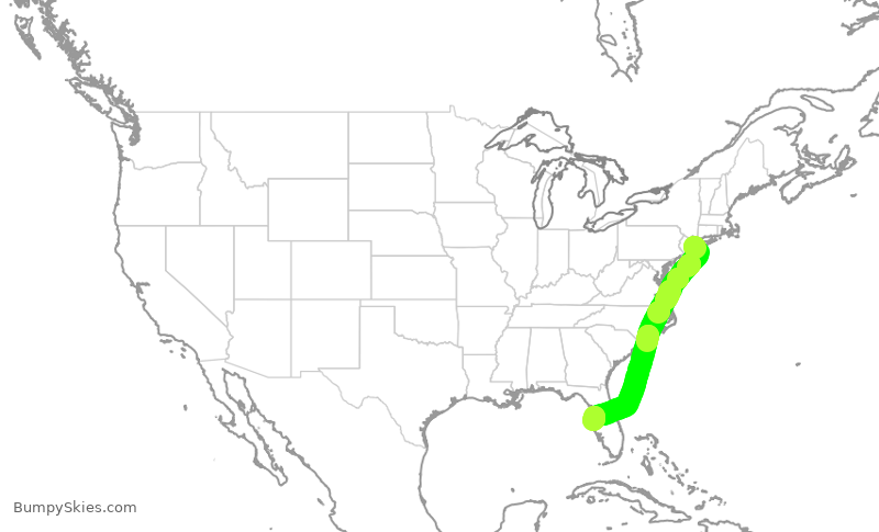 Turbulence forecast map for JBU9013, JFK to TPA