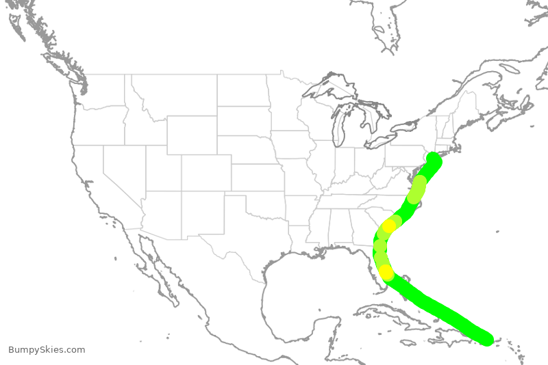 Turbulence forecast map for JBU903, JFK to SJU