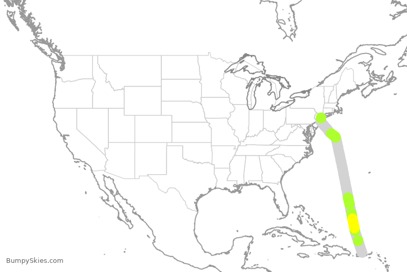 Turbulence forecast map for JBU904, SJU to JFK