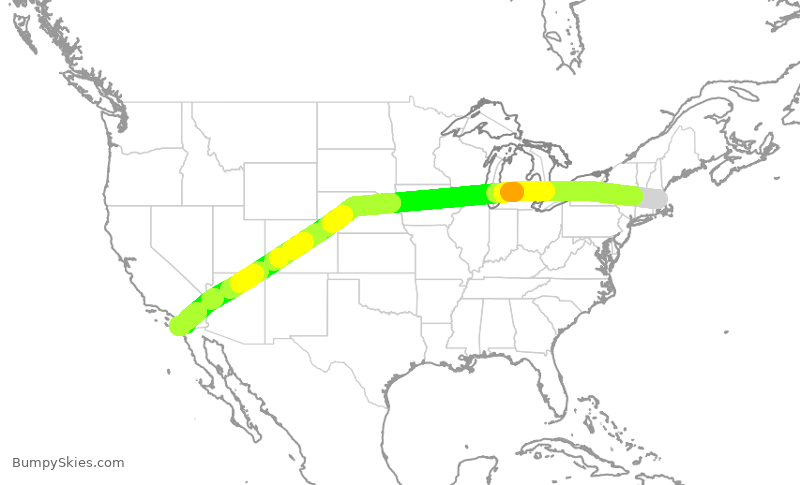 Turbulence forecast map for JBU919, BOS to SAN