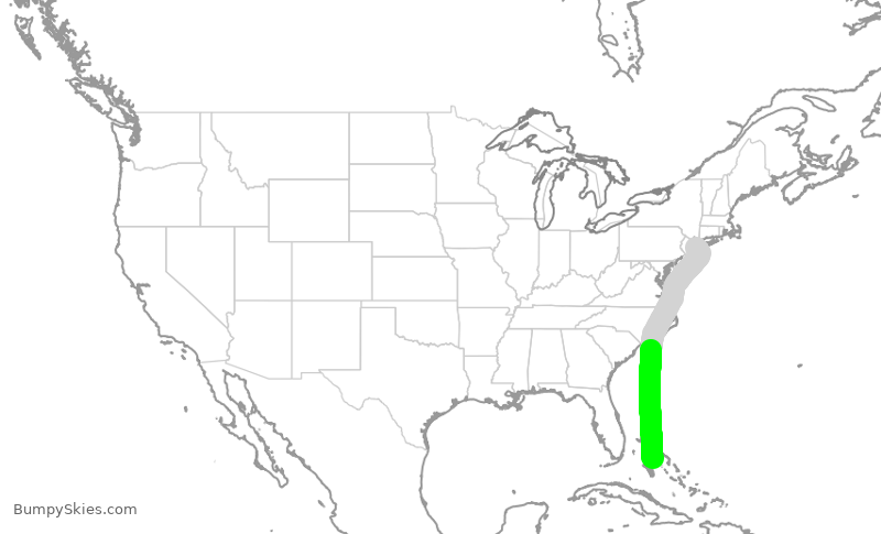 Turbulence forecast map for JBU921, JFK to YNN