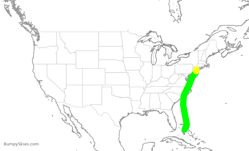 Turbulence forecast map for JBU922, NAS to JFK