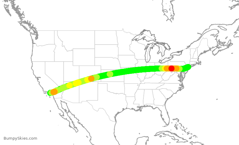 Turbulence forecast map for JBU923, JFK to LAX