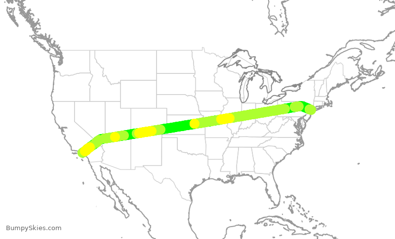 Turbulence forecast map for JBU924, LAX to JFK