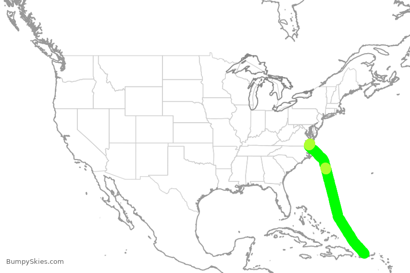 Turbulence forecast map for JBU928, SJU to ORF