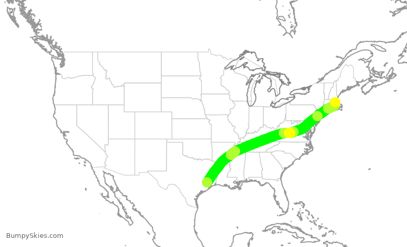 Turbulence forecast map for JBU932, IAH to BOS