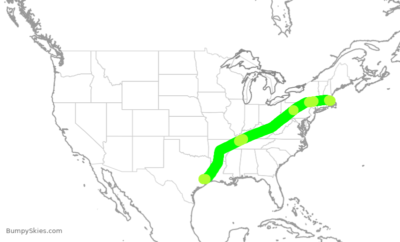 Turbulence forecast map for JBU933, BOS to IAH