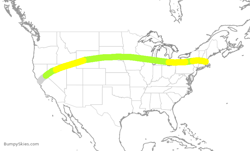 Turbulence forecast map for JBU934, SFO to BOS