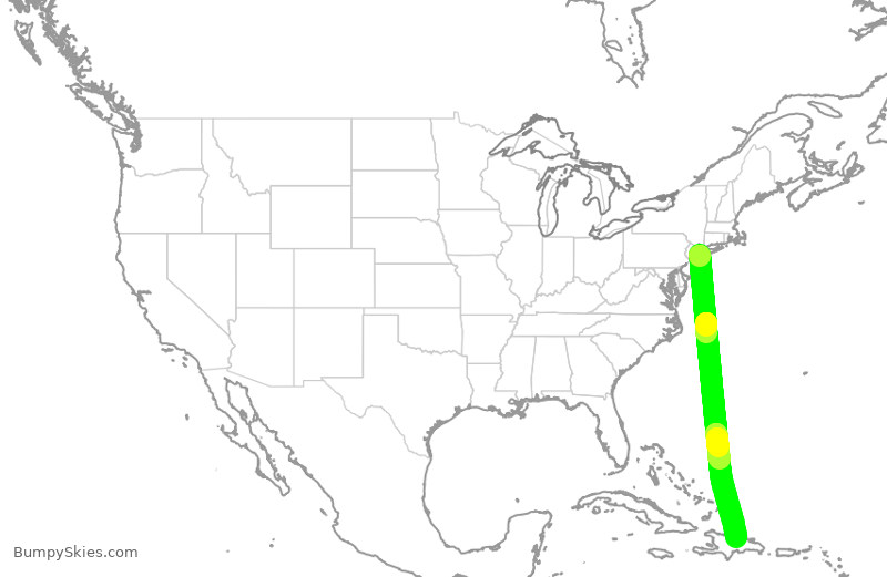 Turbulence forecast map for JBU937, JFK to STI